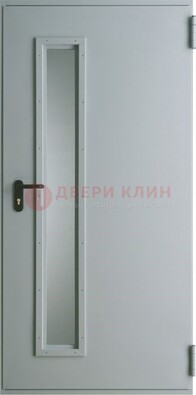Белая железная техническая дверь со вставкой из стекла ДТ-9 в Хотьково
