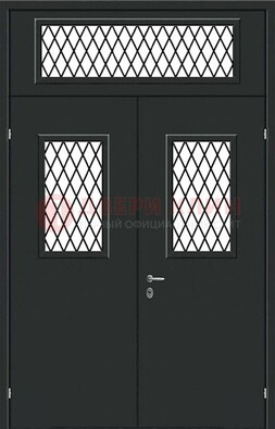 Черная железная тамбурная дверь с декоративными вставками ДТМ-16 В Ижевске