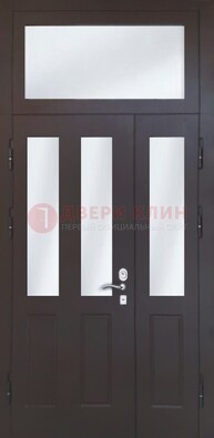 Черная тамбурная дверь со стеклянными вставками ДТМ-38 В Ижевске