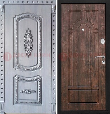 Железная дверь с узором и виноритом внутри Тисненый орех ДВТ-102 в Сургуте