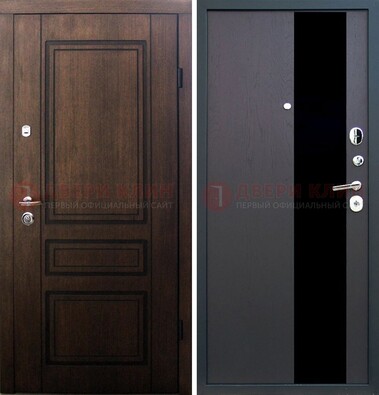 Входная дверь Итальянский орех с виноритом МДФ с черным стеклом ДВТ-119 в Хотьково