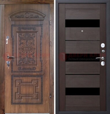 Стальная коричневая филенчатая дверь с виноритом и светлой МДФ ДВТ-122 в Хотьково