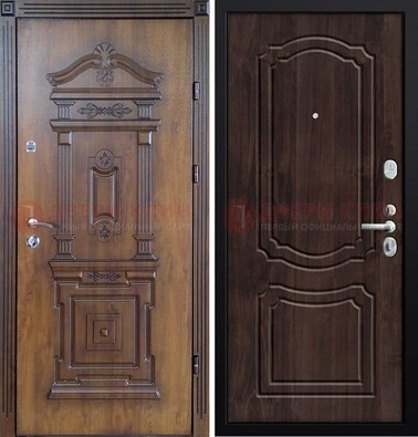 Темная железная филенчатая дверь с виноритом Тисненый орех внутри ДВТ-132 в Хотьково