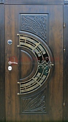 Металлическая филенчатая дверь с виноритом и стеклом ДВТ-144 в Хотьково