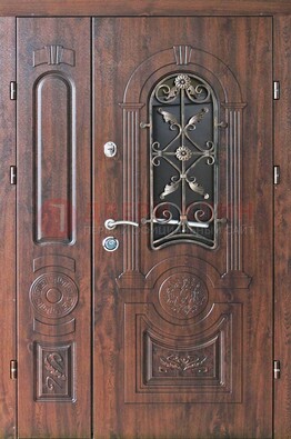 Металлическая дверь с узором и виноритом с МДФ Белый дуб ДВТ-146 в Хотьково