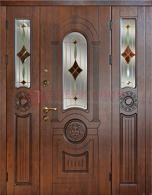 Парадная полуторная дверь с виноритом и витражом ДВТ-172 в Хотьково