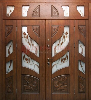 Элитная двухстворчатая дверь с витражным стеклом ДВТ-173 в Хотьково