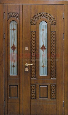 Темная стальная дверь с виноритом и стеклом ДВТ-179 в Хотьково