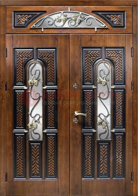 Входная двухстворчатая дверь с виноритом и ковкой ДВТ-183 в Хотьково