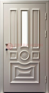 Белая уличная дверь с виноритом и стеклом ДВТ-201 в Сургуте