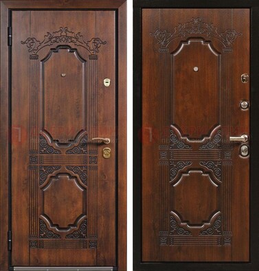Коричневая железная дверь с виноритом и узором ДВТ-211 в Хотьково