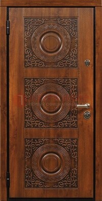 Коричневая стальная дверь с виноритом и рисунком ДВТ-21 в Хотьково