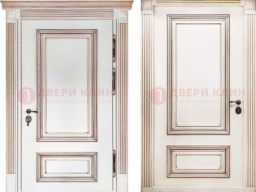 Белая металическая дверь с виноритом для дома ДВТ-239 в Хотьково