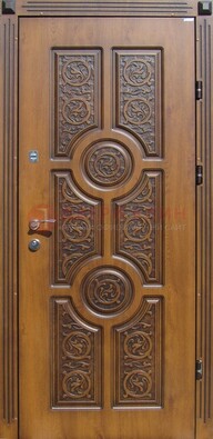 Коричневая стальная дверь с виноритом и рисунком ДВТ-25 в Хотьково