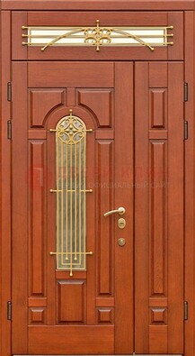 Коричневая металлическая дверь с виноритом и филенкой ДВТ-47 