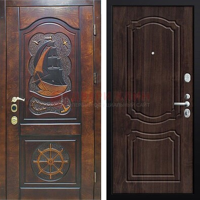 Темная железная дверь с виноритом и резьбой ДВТ-53 в Хотьково