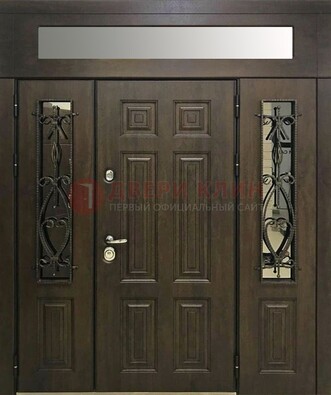 Темная входная дверь с виноритом и белой внутренней панелью ДВТ-58 в Хотьково