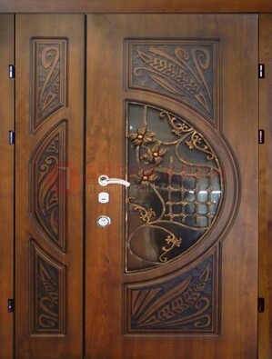 Металлическая дверь с виноритом и резной панелью внутри ДВТ-70 в Хотьково