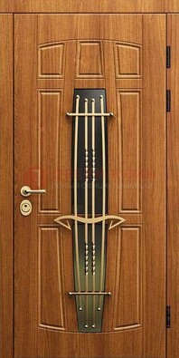 Входная коричневая дверь с терморазрывом и фрезерованной МДФ ДВТ-75 в Хотьково