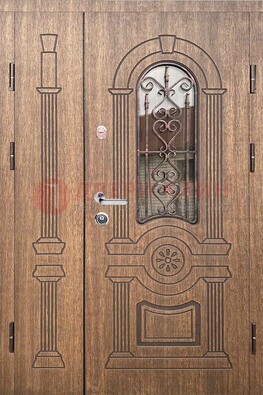 Железная классическая дверь с терморазрывом и МДФ Миланский орех ДВТ-77 в Хотьково
