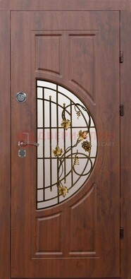 Стальная темная дверь с виноритом и МДФ Капучино ДВТ-82 в Хотьково