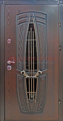 Стальная коричневая дверь с виноритом и МДФ ДВТ-83 в Хотьково