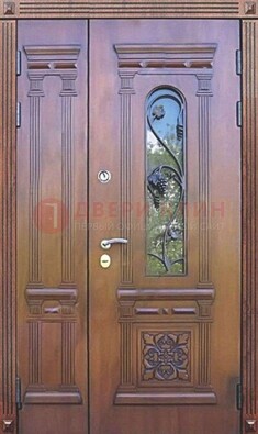 Железная коричневая филенчатая дверь с виноритом и МДФ ДВТ-85 в Хотьково