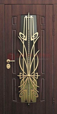 Железная темная дверь с виноритом и МДФ со стеклом ДВТ-86 в Хотьково
