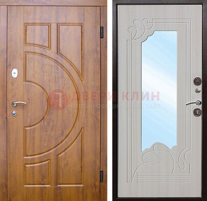 Коричневая металлическая дверь c МДФ с узором и зеркалом ДЗ-105 в Мурманске