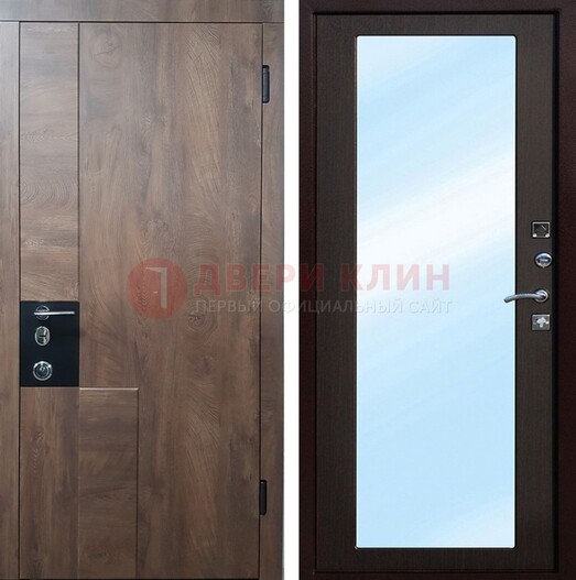 Коричневая металлическая дверь c МДФ с зеркалом ДЗ-106