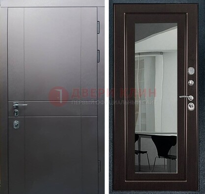 Входная дверь с порошковым напылением Темное серебро c МДФ Венге с зеркалом ДЗ-108 в Хотьково