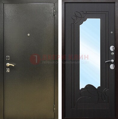 Железная темная дверь c порошковым напылением и МДФ с узором и зеркалом ДЗ-111 в Хотьково