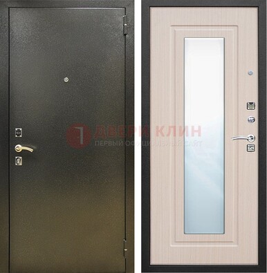 Входная темная дверь c порошковым покрытием и МДФ Белый дуб и зеркалом ДЗ-112 в Хотьково