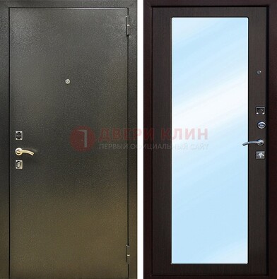 Входная темно-серая дверь c порошковым покрытием и МДФ с зеркалом ДЗ-114 в Хотьково