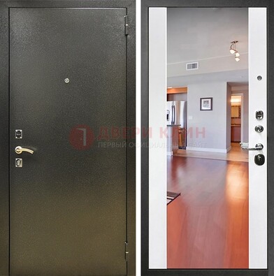 Входная темно-серая дверь c порошковым покрытием и Белой МДФ с зеркалом ДЗ-115 в Хотьково