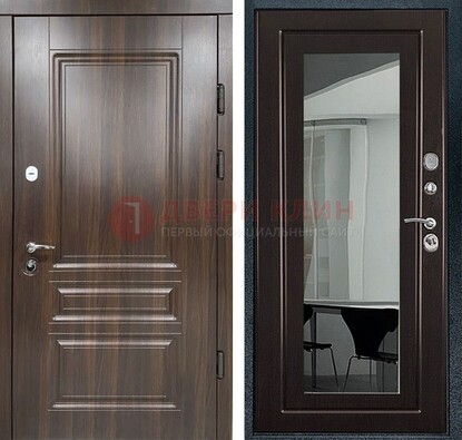 Железная коричневая дверь с МДФ Венге c зеркалом ДЗ-124 в Хотьково