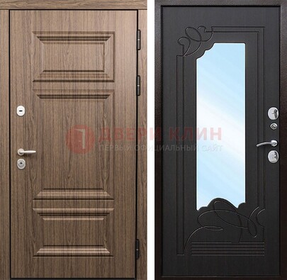 Входная коричневая дверь с зеркалом МДФ Венге ДЗ-127 в Хотьково