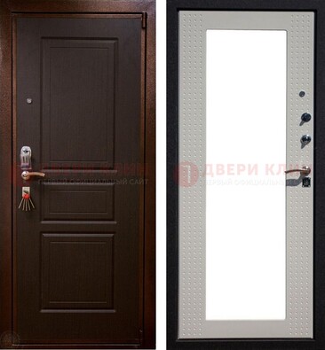 Коричневая железная дверь с панелями МДФ и зеркалом ДЗ-133 в Хотьково
