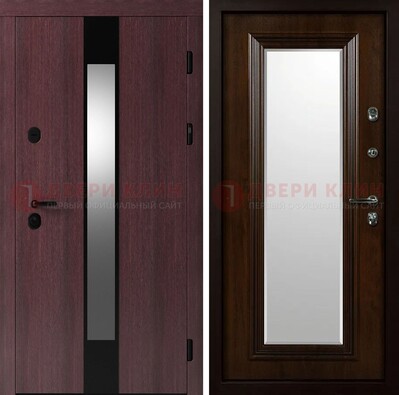 Темная стальная дверь МДФ с обеих сторон с зеркалом ДЗ-143 в Хотьково