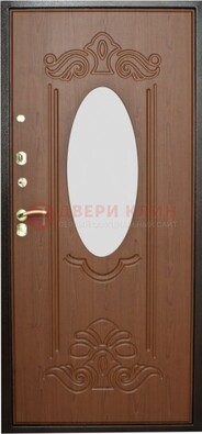 Коричневая стальная дверь с зеркалом ДЗ-15 в Хотьково