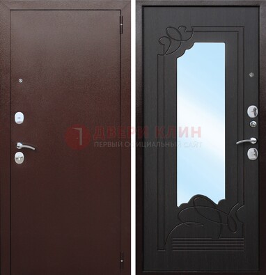 Коричневая стальная дверь с зеркалом ДЗ-18 в Хотьково