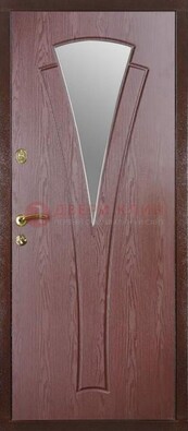 Бордовая металлическая дверь с зеркалом МДФ внутри ДЗ-1 в Хотьково
