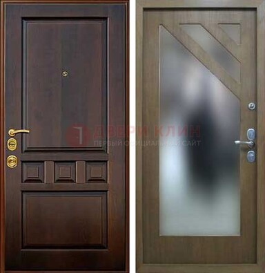 Темная входная дверь с зеркалом МДФ внутри ДЗ-25 в Хотьково