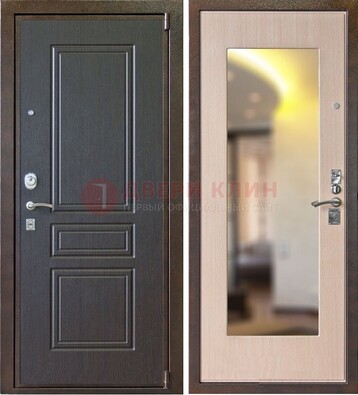 Коричневая стальная дверь с зеркалом МДФ внутри ДЗ-27 в Хотьково