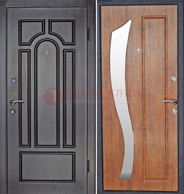 Темная железная дверь с зеркалом ДЗ-35 в Хотьково