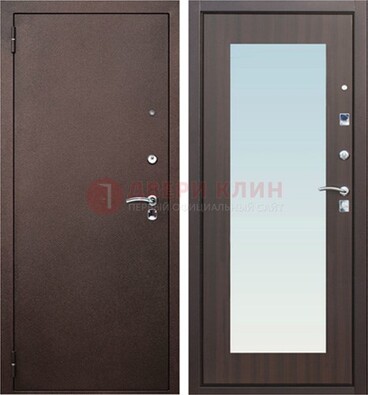 Коричневая входная дверь с зеркалом МДФ внутри ДЗ-40 в Хотьково