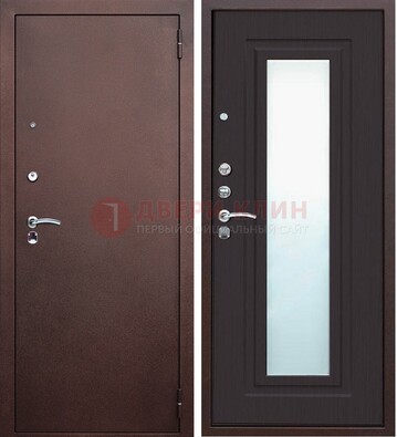 Коричневая металлическая дверь с зеркалом ДЗ-43 в Хотьково
