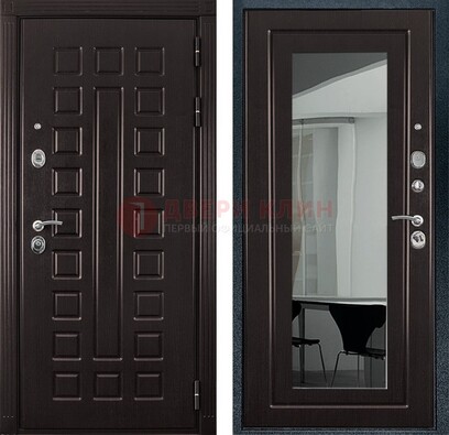 Темная металлическая дверь с зеркалом МДФ внутри ДЗ-4 в Луге