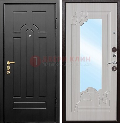 Темная входная дверь с МДФ Беленый дуб и зеркалом ДЗ-58 в Хотьково