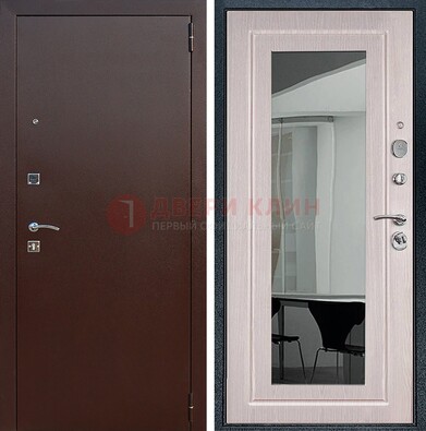 Входная дверь с порошковым напылением Медный антик/Белый дуб с зеркалом ДЗ-63 в Хотьково
